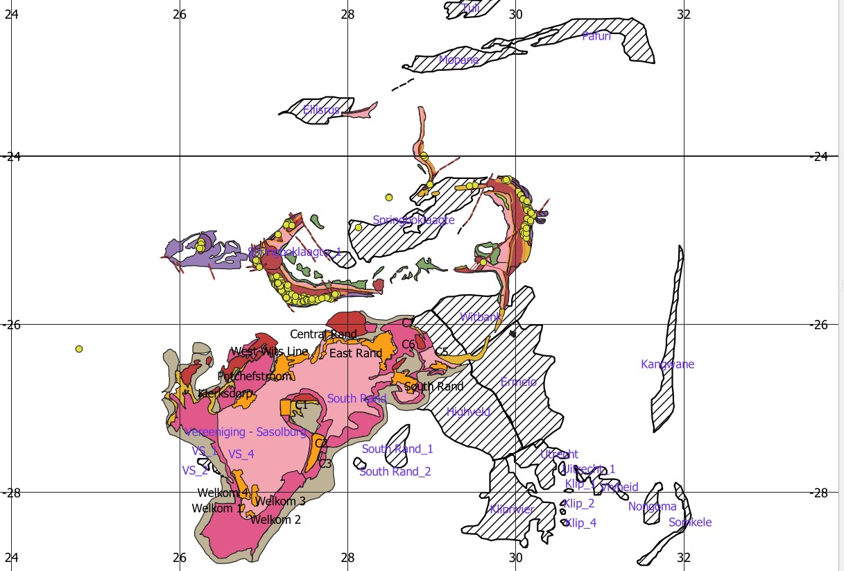 Regional metallogenic map of South Africa showing EFT's areas of work