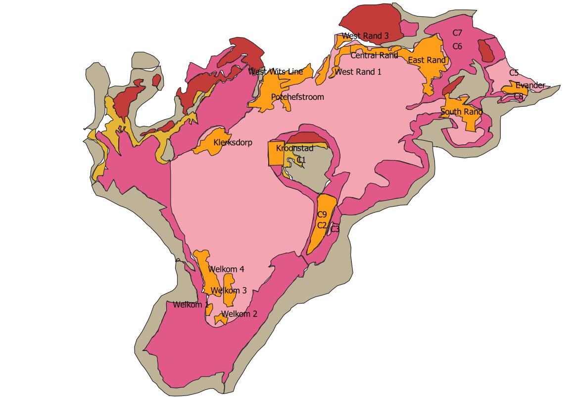 Geological map of the Witwatersrand Basin